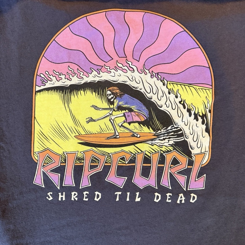Rip Curl Shred Til Dead T Shirt Mens XXL Surf Graphic Skull Wave Black Tee